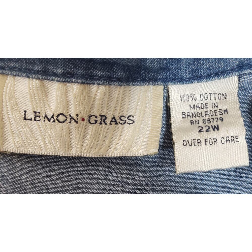 Lemon Grass  2pc denim button up 22W blouse with 2X Denim florals - Picture 6 of 9